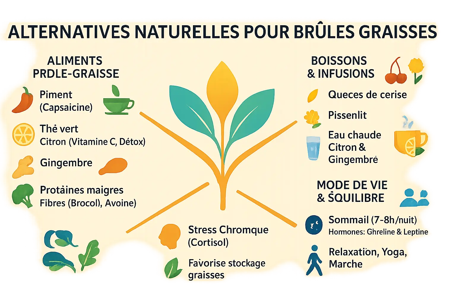 Illustration des aliments brûle-graisse naturels
