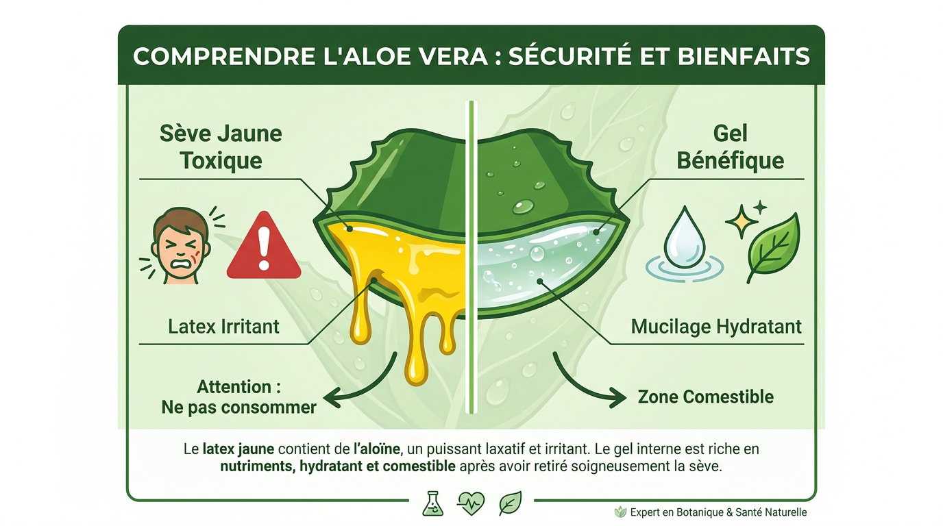 Différence entre le latex jaune toxique et le gel translucide de l'aloe vera