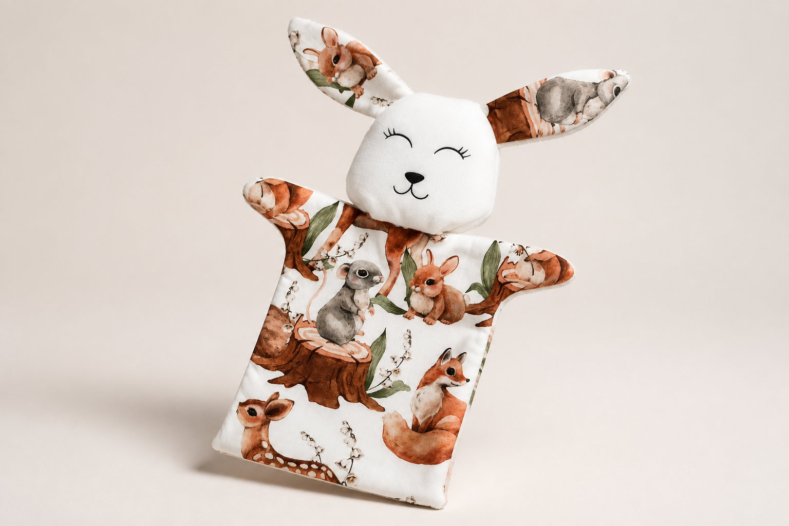 Doudou Lapin tissu Forest lapin écureuil et faon : la magie des bois