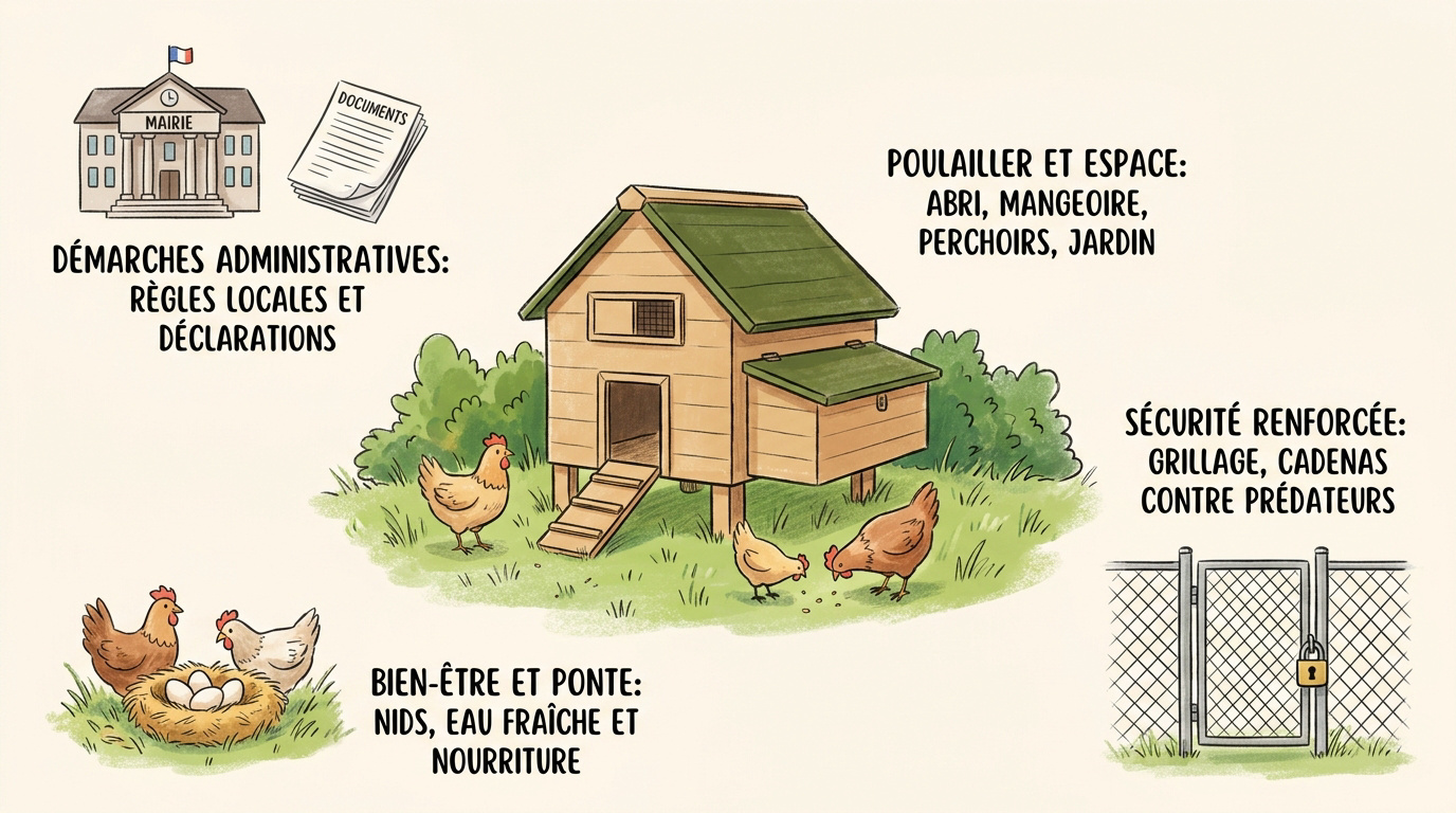 Installation d'un poulailler sécurisé avec parcours herbeux pour élever des poules