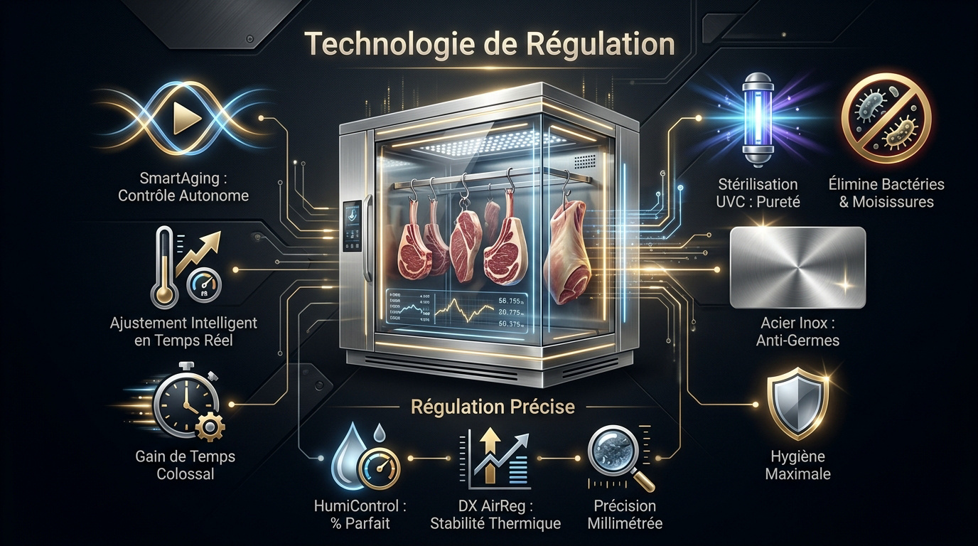 Cave de maturation premium : valoriser la viande grâce à une technologie de pointe 2 Système de contrôle technologique d'une cave de maturation premium pour viande de bœuf