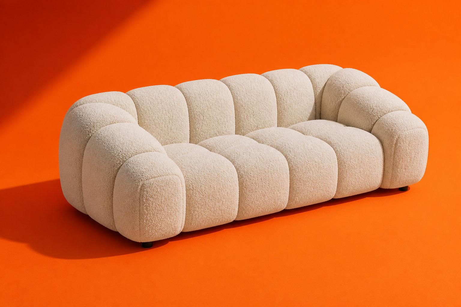 Canapé nuage 3 places en velours texturé beige - AVA : silhouette douce