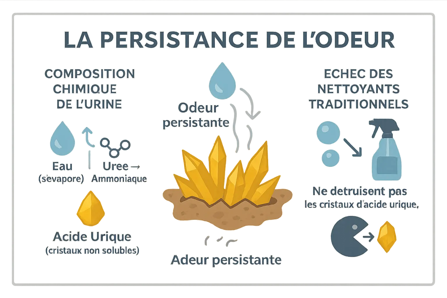 Sch&eacute;ma de la structure cristalline de l'acide urique dans l'urine s&eacute;ch&eacute;e
