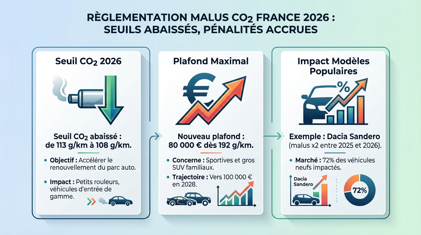 Malus CO2 2026 : seuils abaissés et pénalités accrues en France