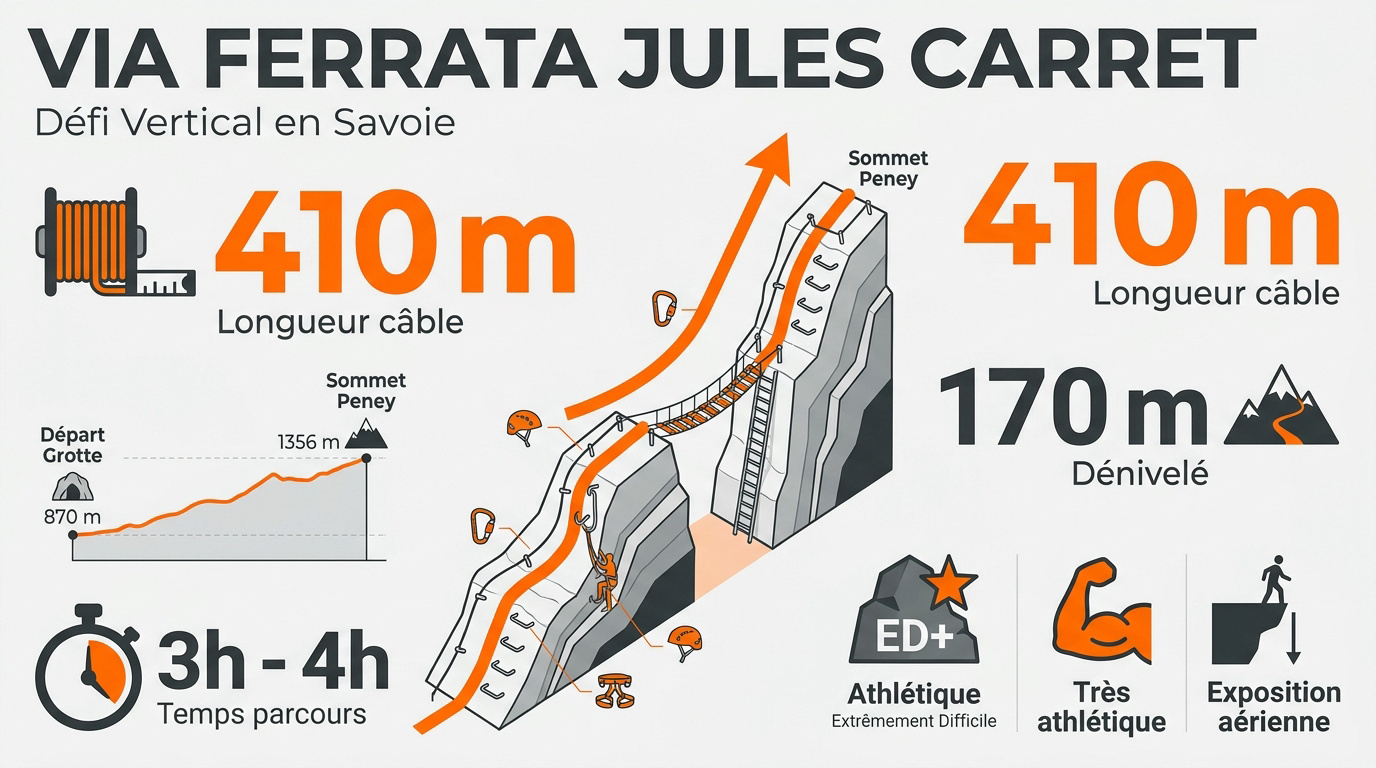 Vue aérienne de la via ferrata Jules Carret et de la falaise du Peney en Savoie