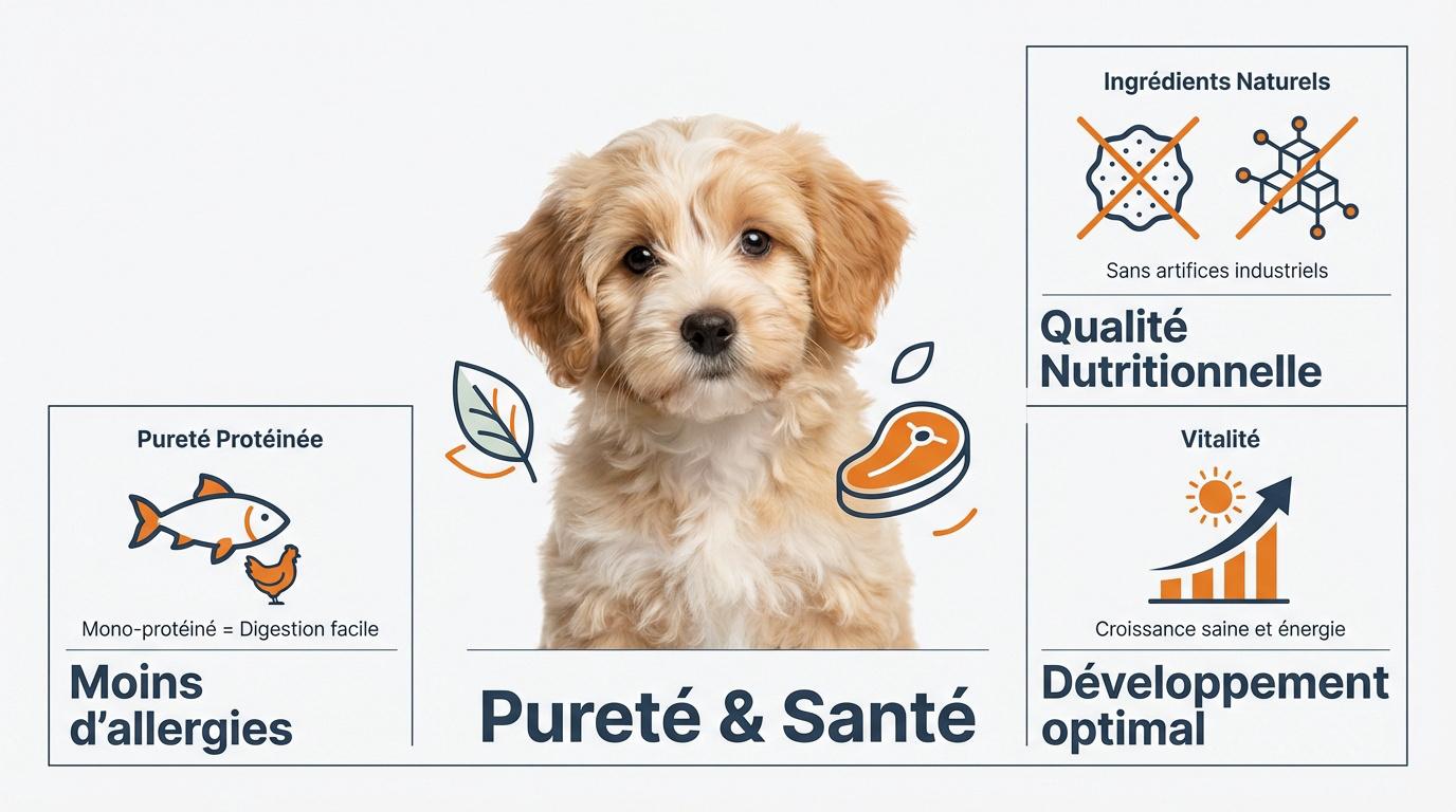 Infographie sur la pureté et la santé des friandises pour chiots