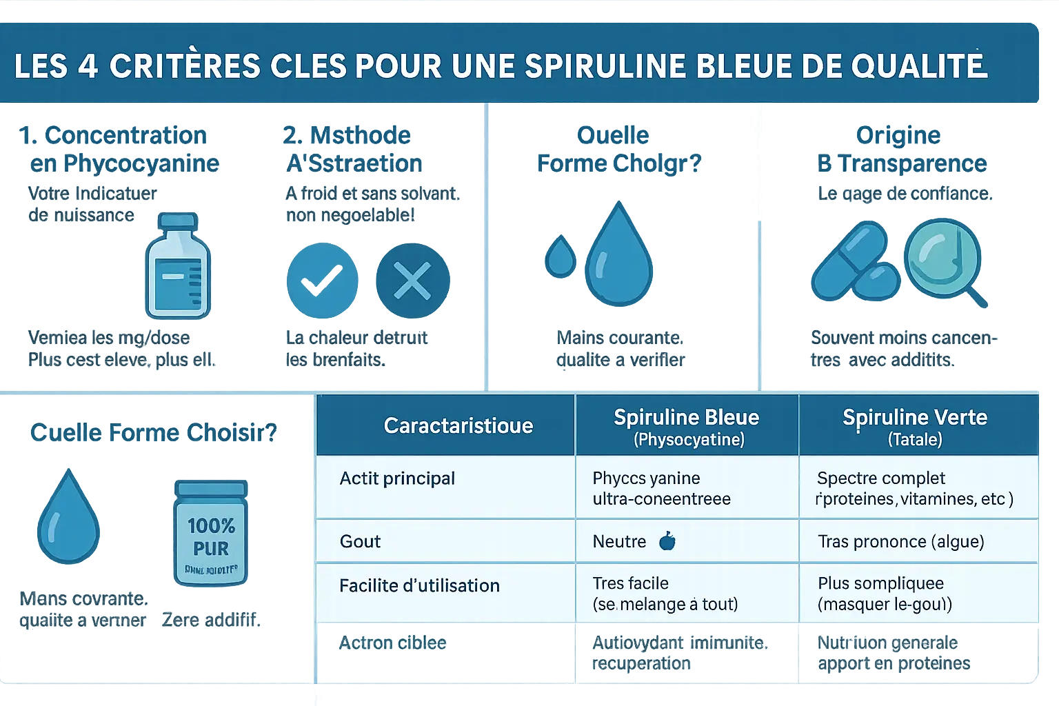 Spiruline bleue en bouteille transparente
