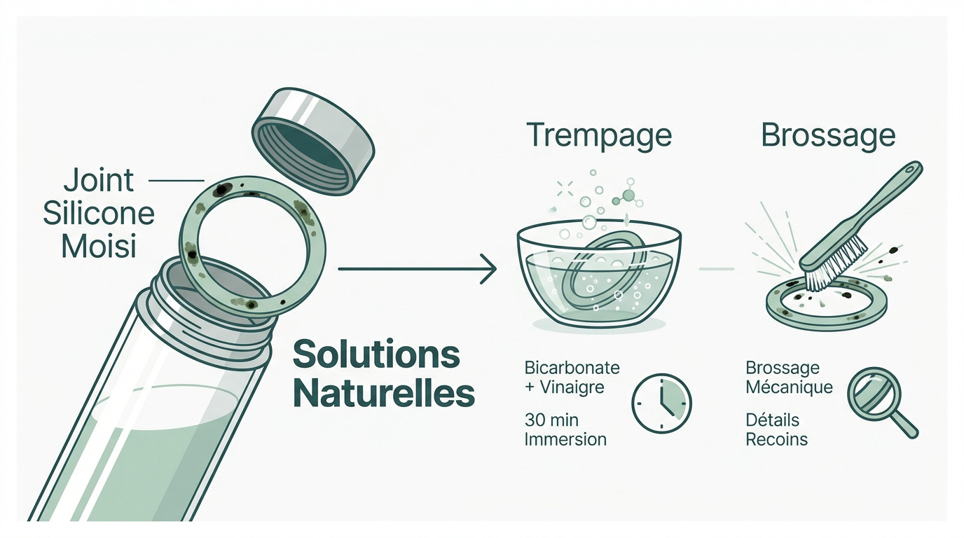 Nettoyage d'un joint de gourde avec du bicarbonate de soude