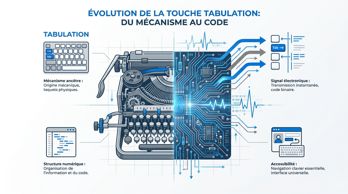 Évolution technique de la touche tabulation du mécanisme au code