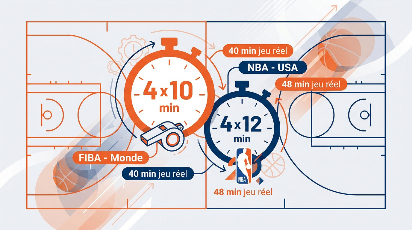 Comparaison de la durée des quarts-temps entre la FIBA et la NBA