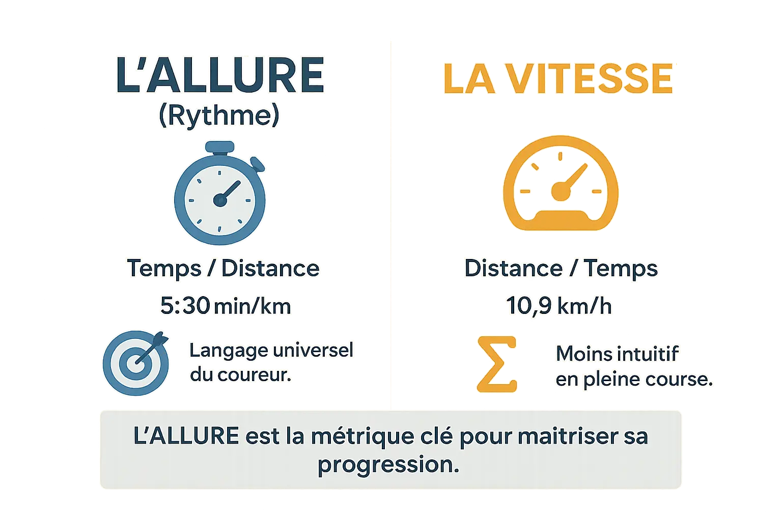 Comparaison allure et vitesse en course à pied