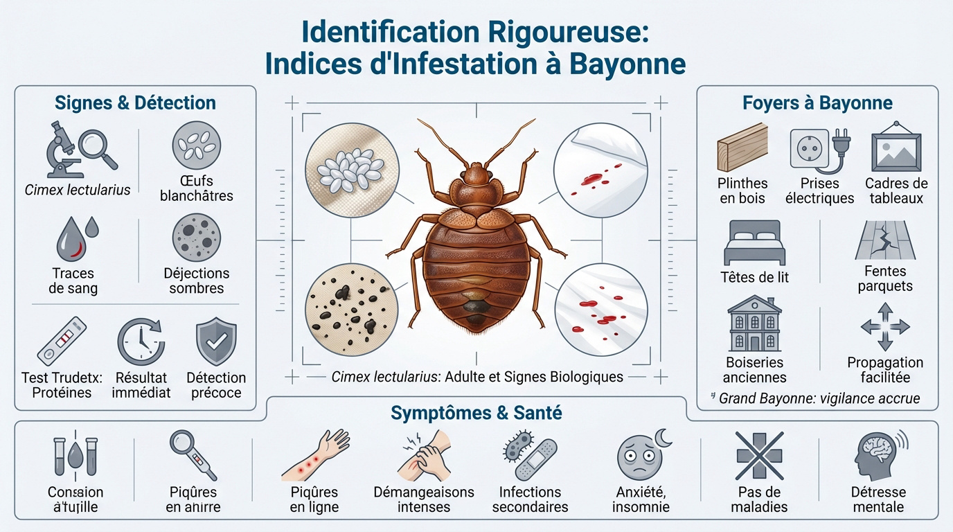Infographie des indices d'infestation de punaises de lit à Bayonne