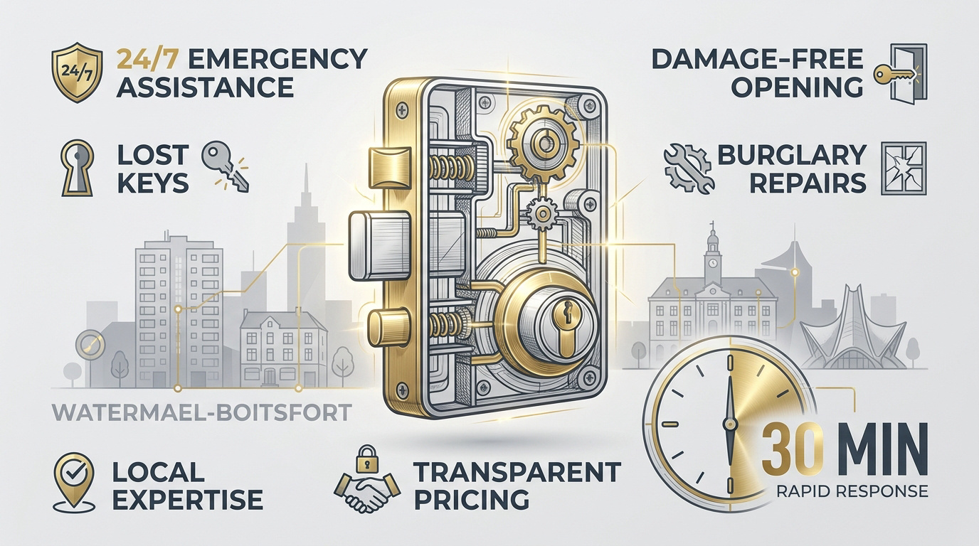 Professional locksmith technician performing emergency door opening in Watermael-Boitsfort