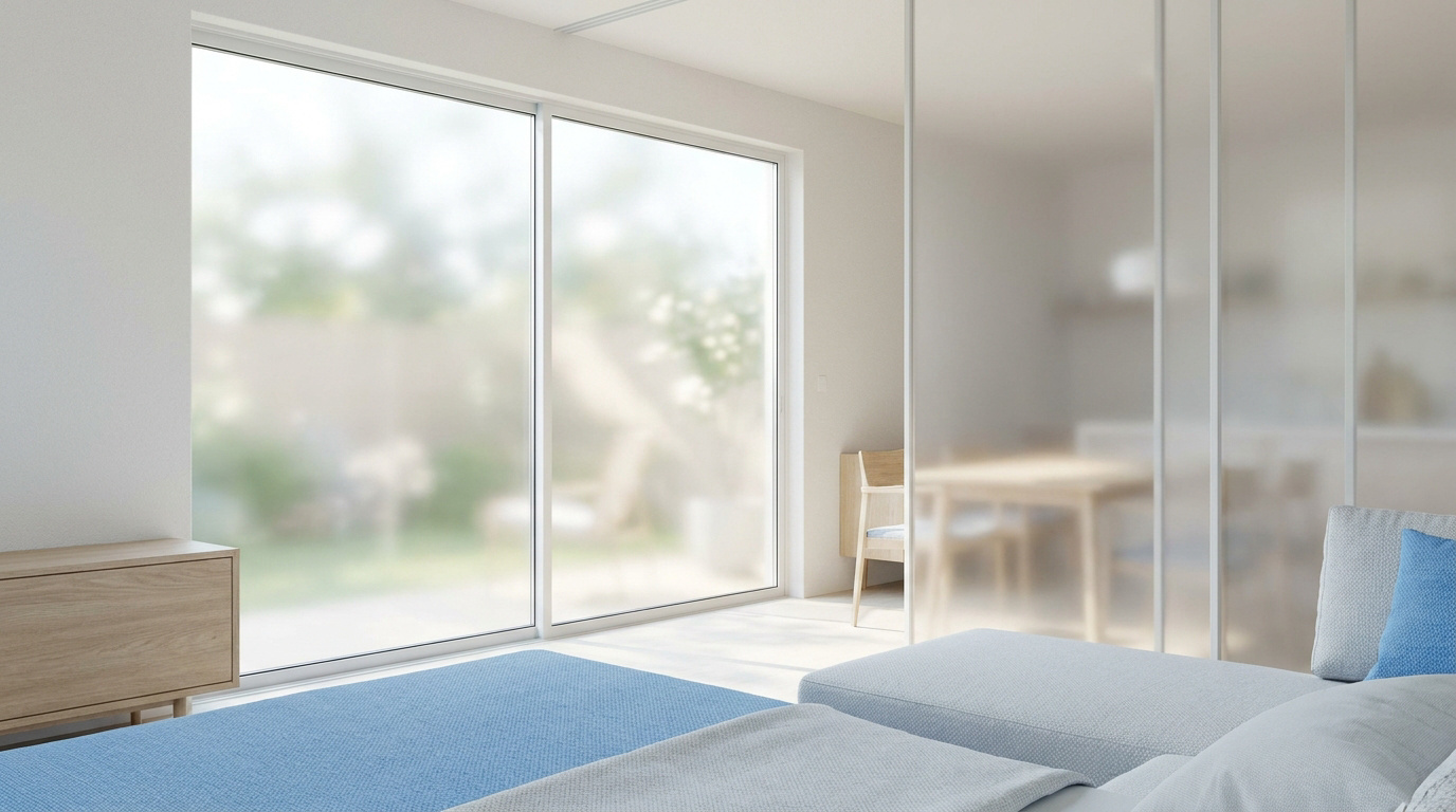 Intérieur lumineux avec fenêtre équipée d'un film dépoli pour plus d'intimité