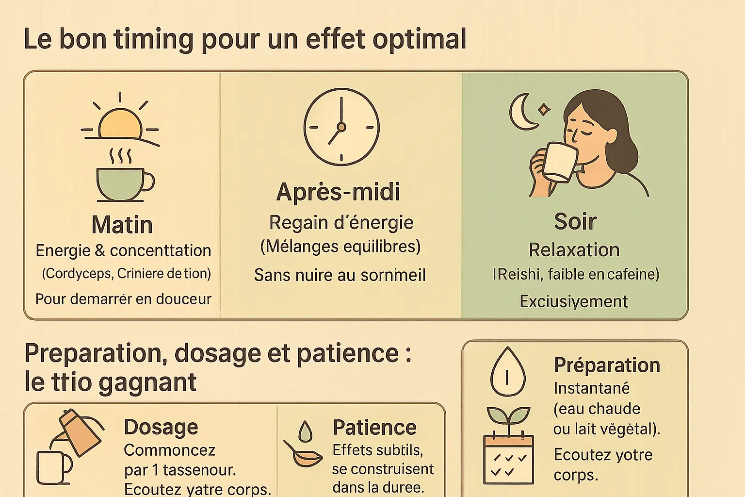 Illustration d'une tasse de café adaptogène avec champignons et plantes