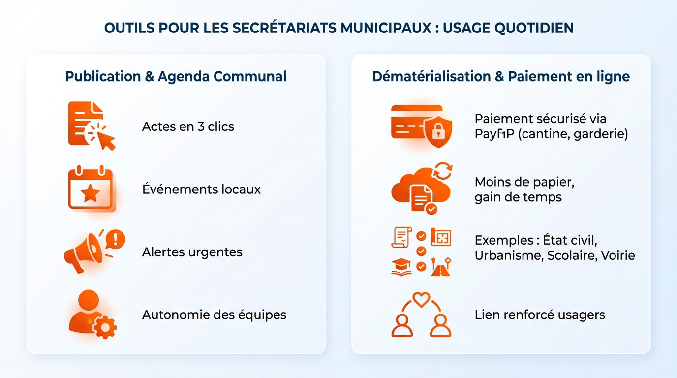 Interface de gestion simplifiée pour secrétariats de mairie et services municipaux