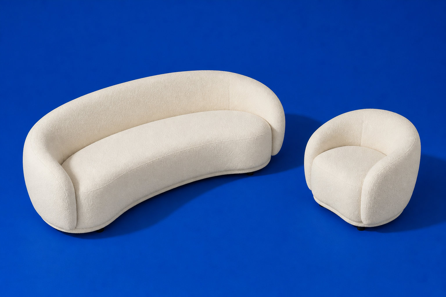 Ensemble canapé arrondi 3 places et fauteuil arrondi blanc ivoire - BOVANA