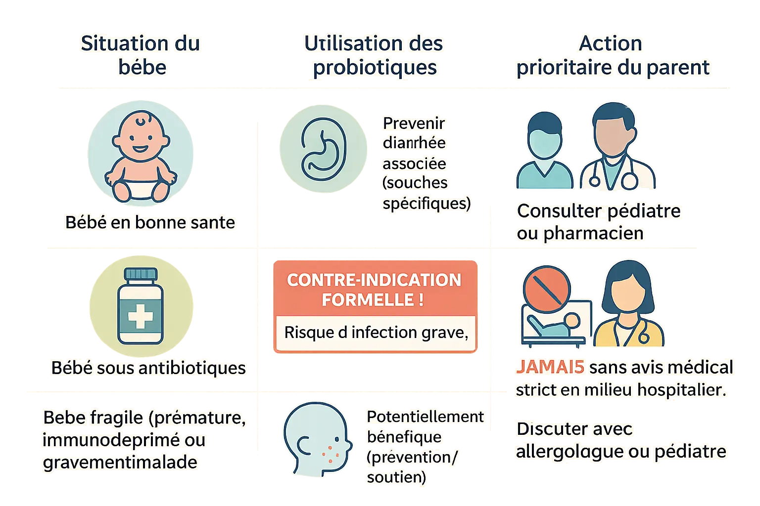 Illustration représentant un bébé entouré de symboles de précaution médicale