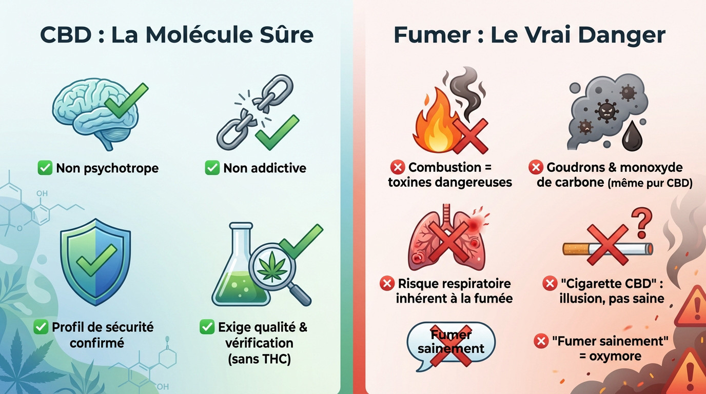 Comparaison des risques : molécule de CBD sûre contre dangers de la combustion et de la fumée
