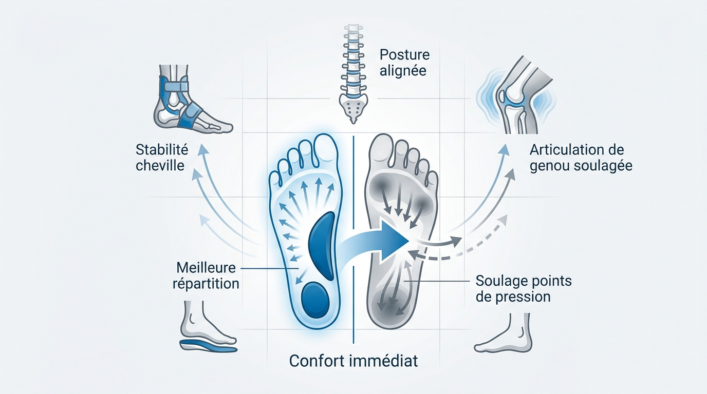 Paire de semelles orthopédiques offrant un soutien de la voûte plantaire pour un meilleur confort de marche