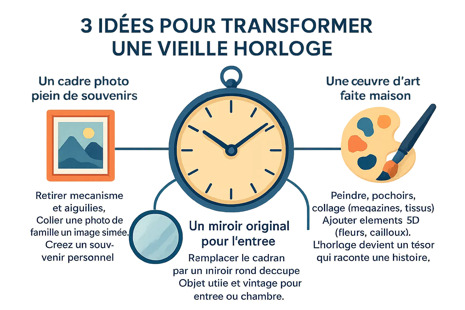 Exemples de horloges transformées en objets de décoration