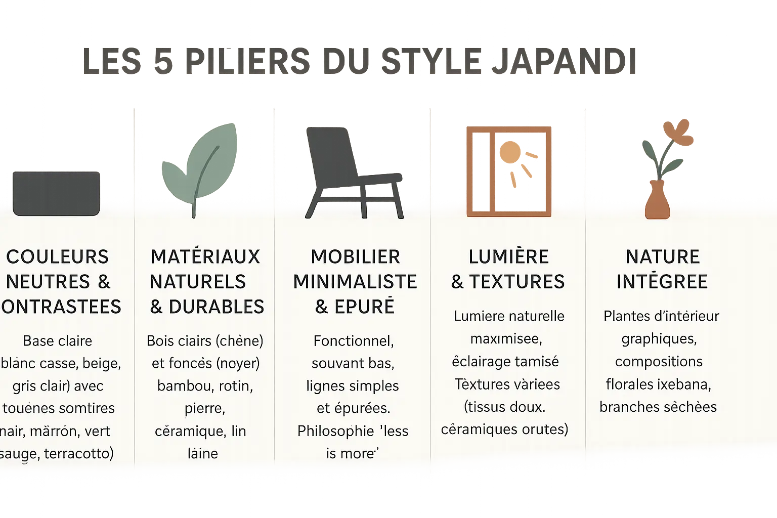 Intérieur en style Japandi avec des matériaux naturels, des teintes neutres et une lumière tamisée