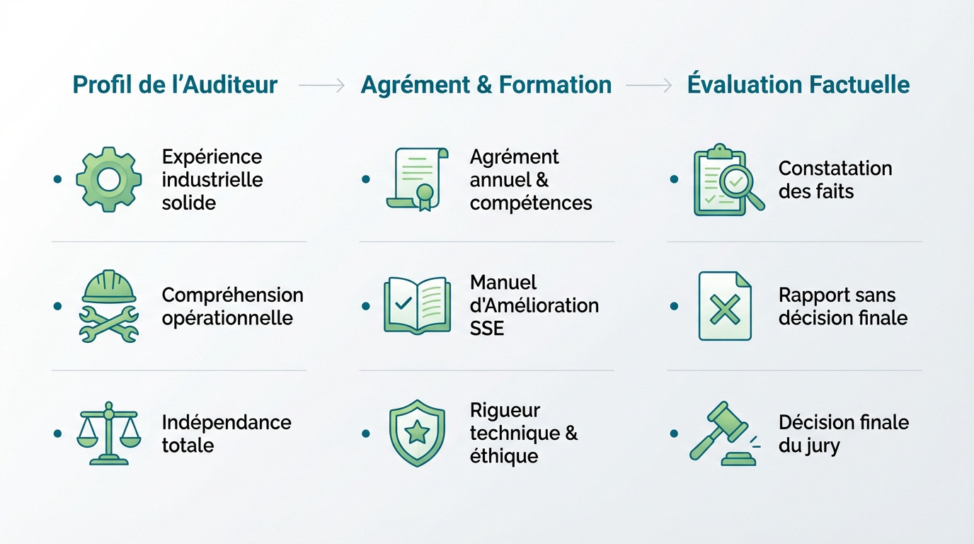 Auditeur agréé MASE réalisant une inspection de sécurité sur un site industriel