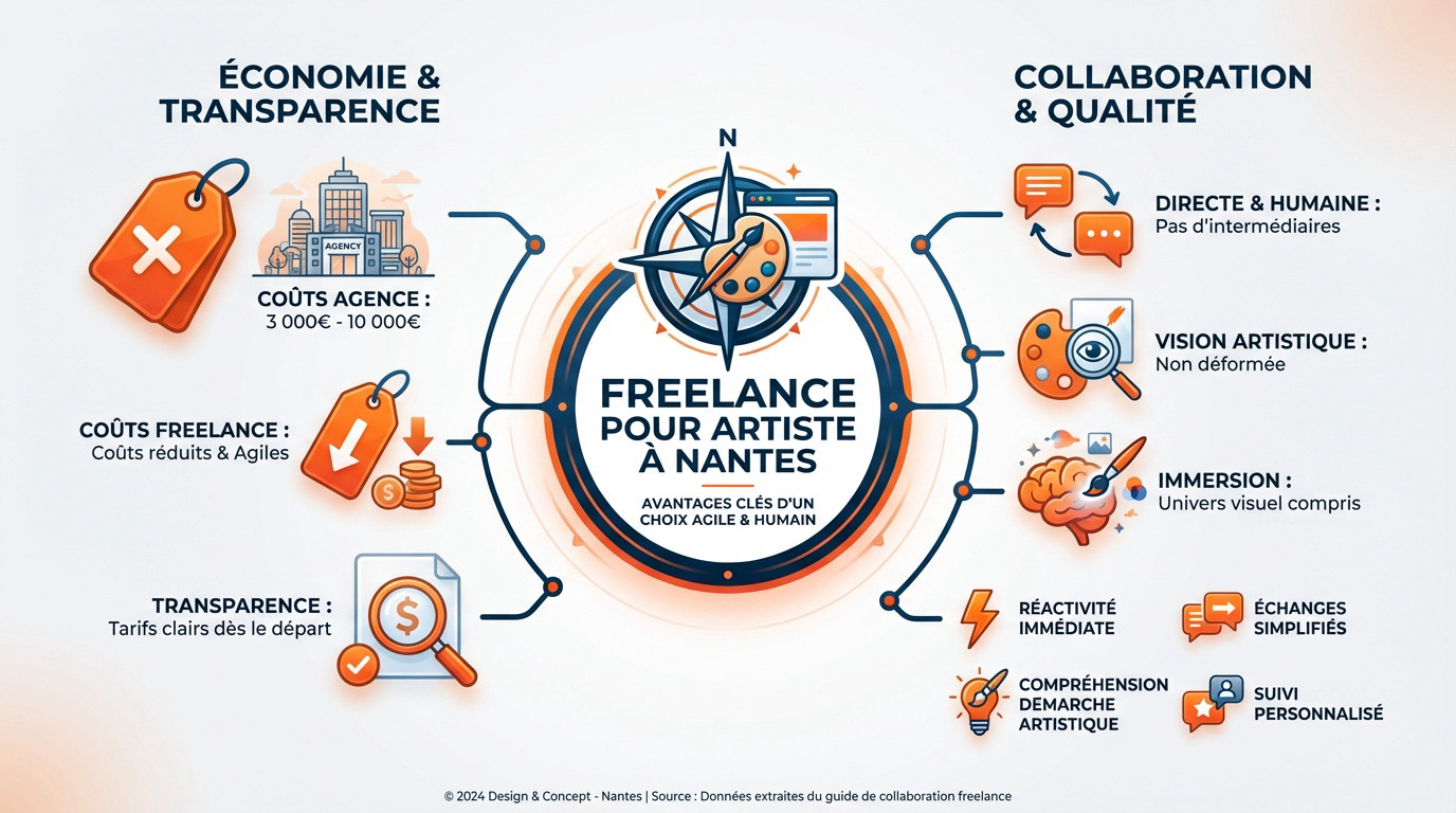 Comparaison avantageuse entre agence et freelance pour la création de site artiste à Nantes