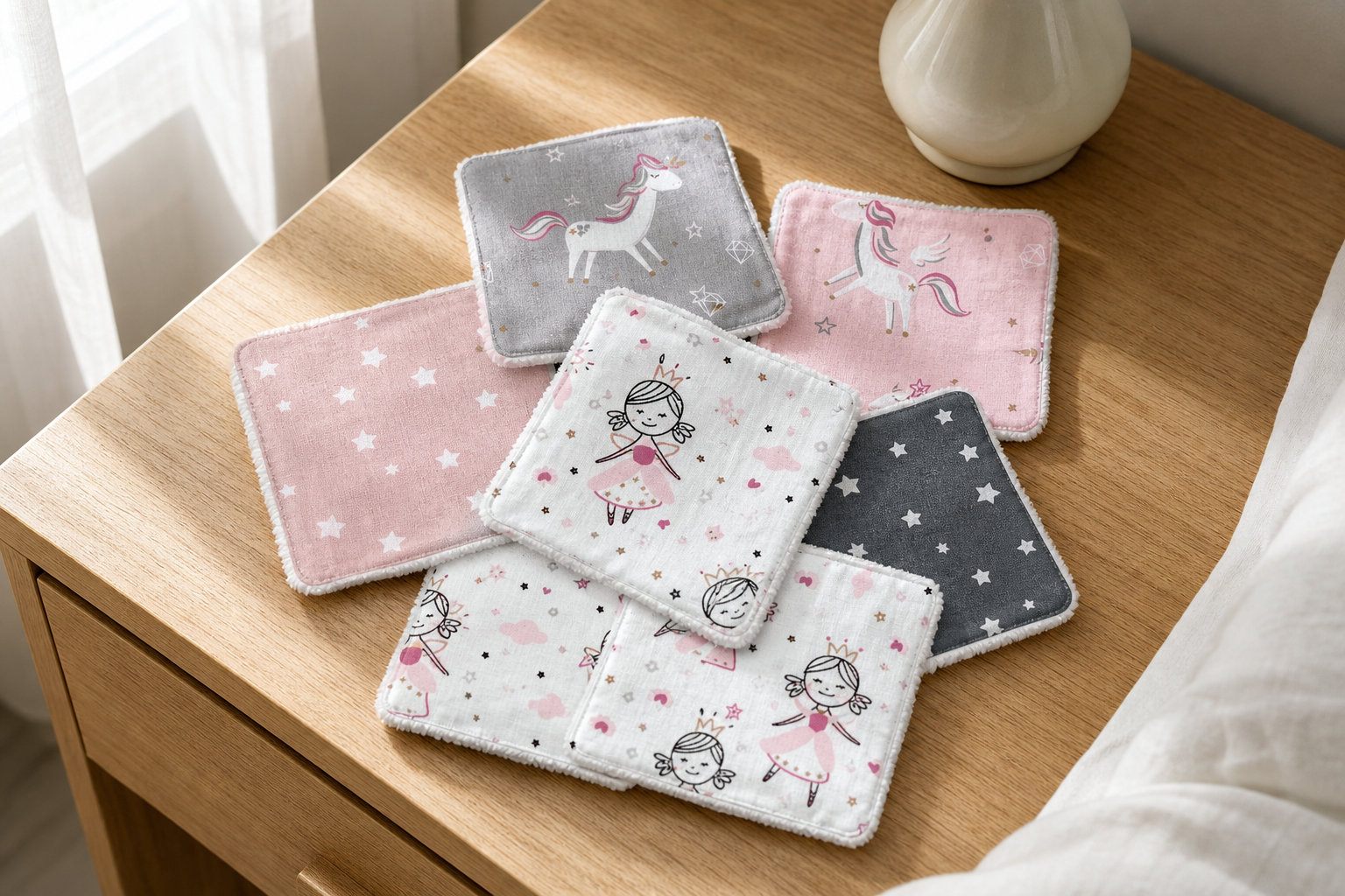 Lingettes Princesse et Licornes en coton sain