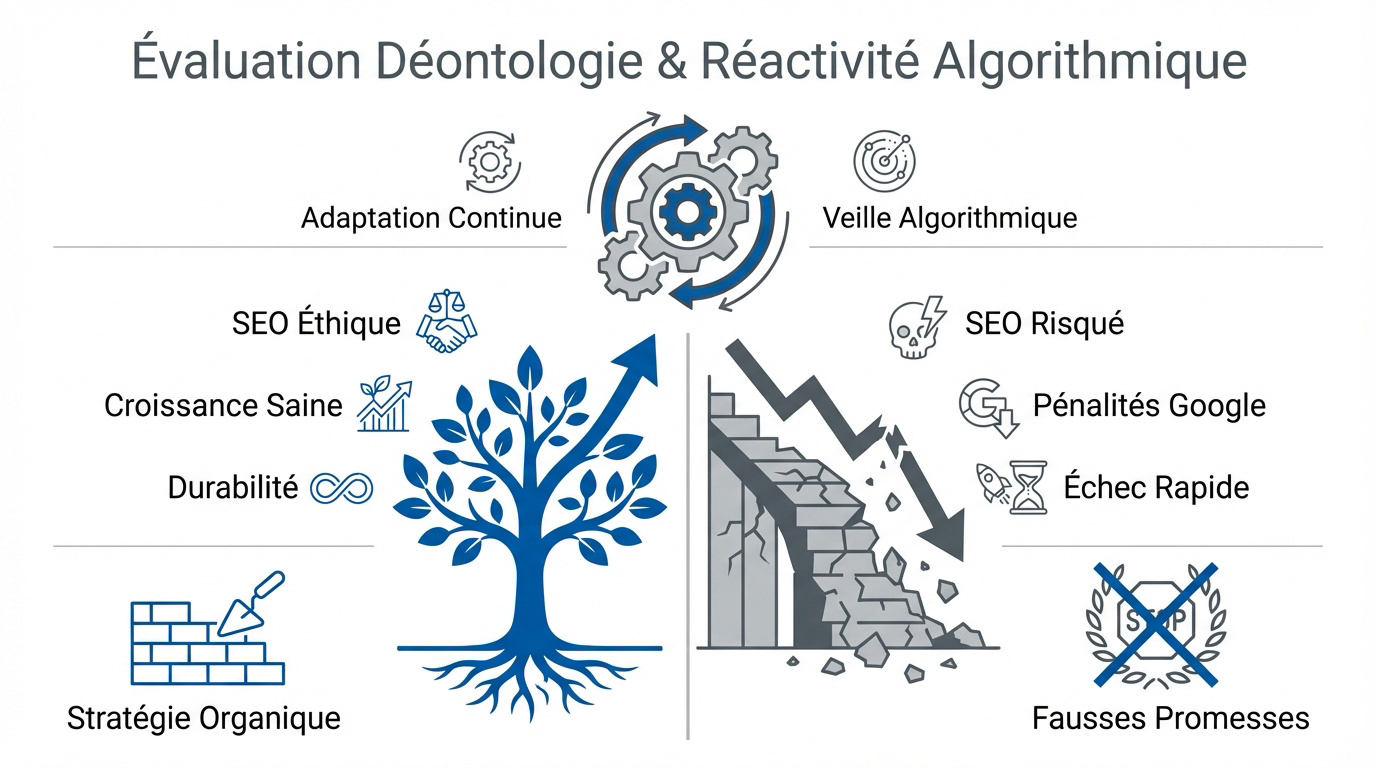 Expert SEO analysant la déontologie et les algorithmes Google