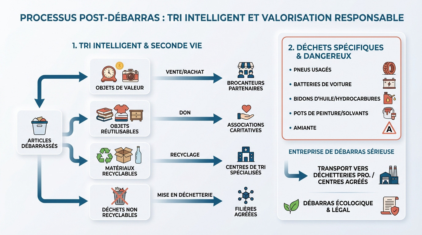 Processus de tri et valorisation écoresponsable après un débarras de garage