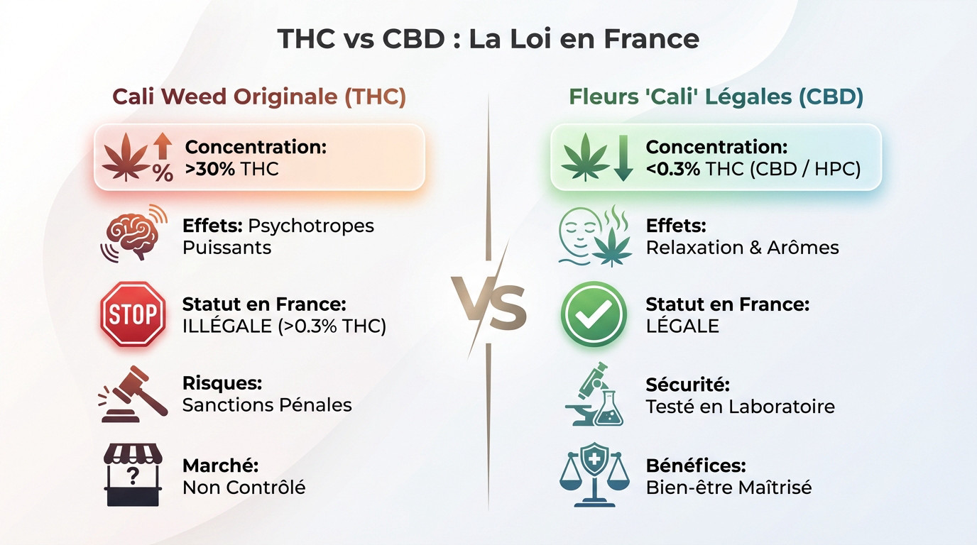 Comparaison légale entre THC et CBD en France pour la Cali Weed
