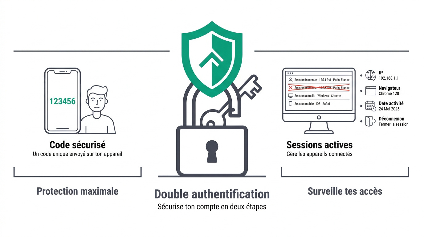 Interface de sécurité avec double authentification pour protéger l'accès à son compte