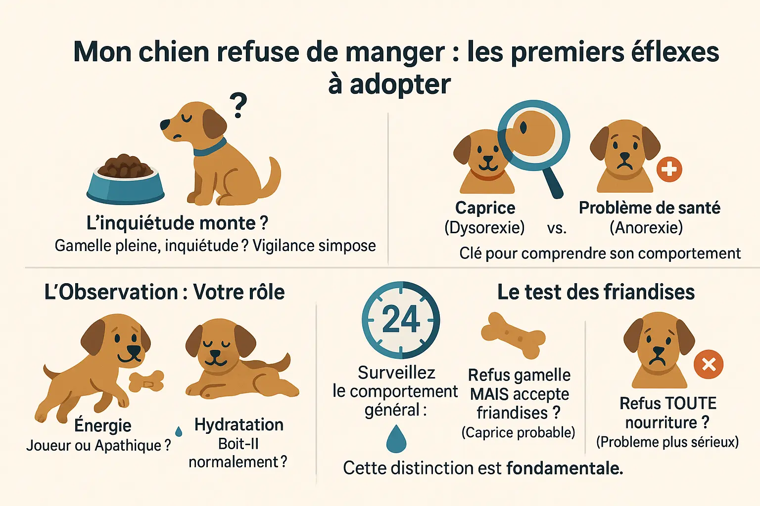 Chien hésitant devant sa gamelle