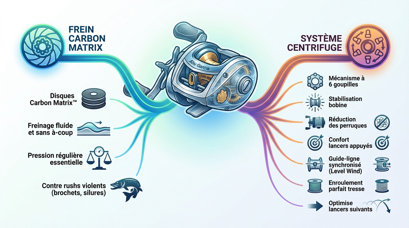 Moulinet Abu Garcia Ambassadeur C3 avec système de frein Carbon Matrix et frein centrifuge