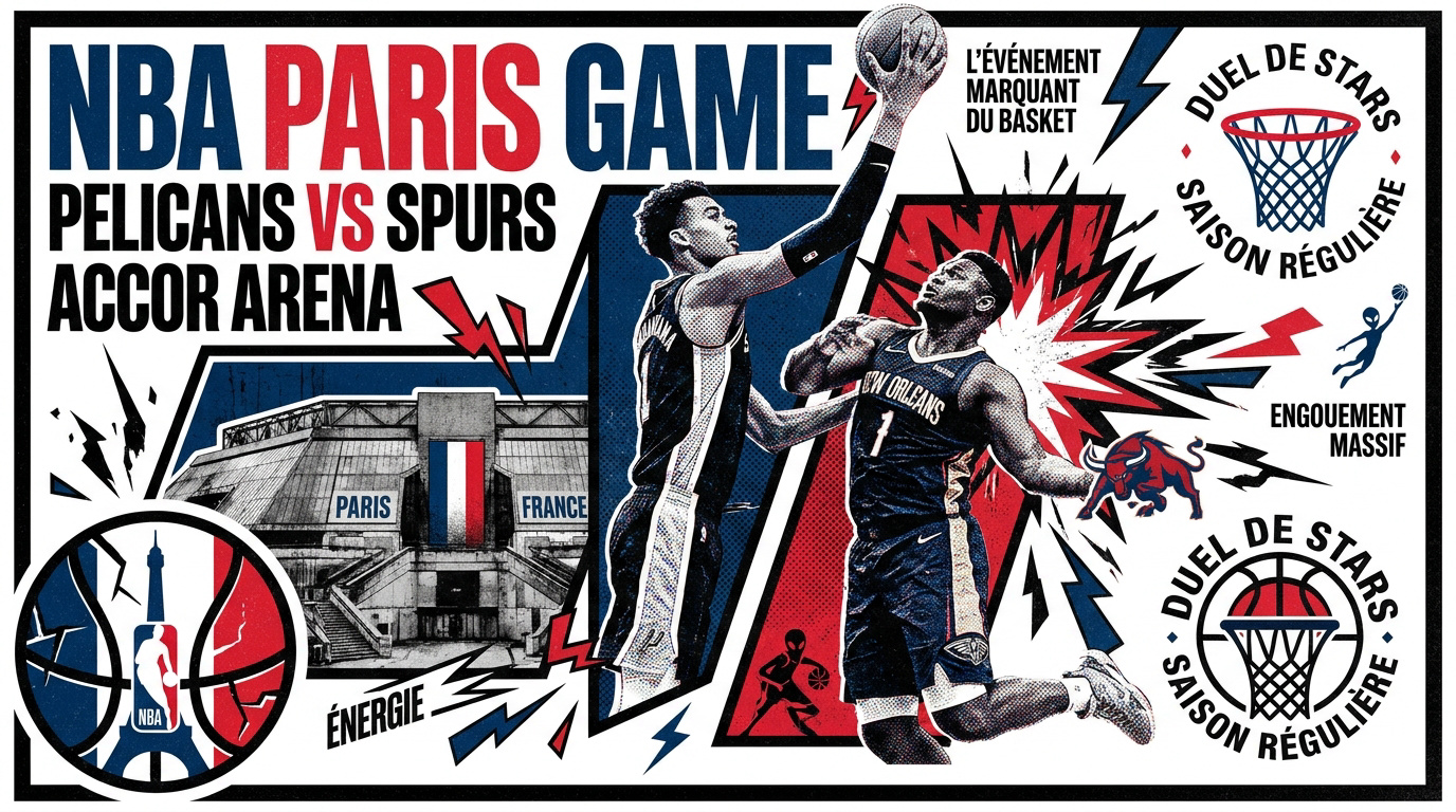 Affiche officielle du match NBA à Paris entre les Pelicans et les Spurs