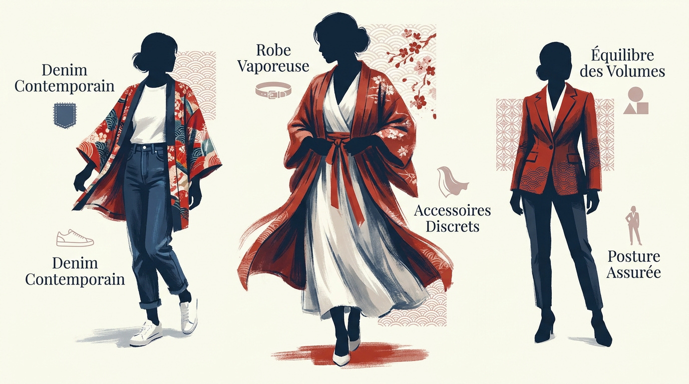 Femme portant une veste japonaise haori moderne avec élégance
