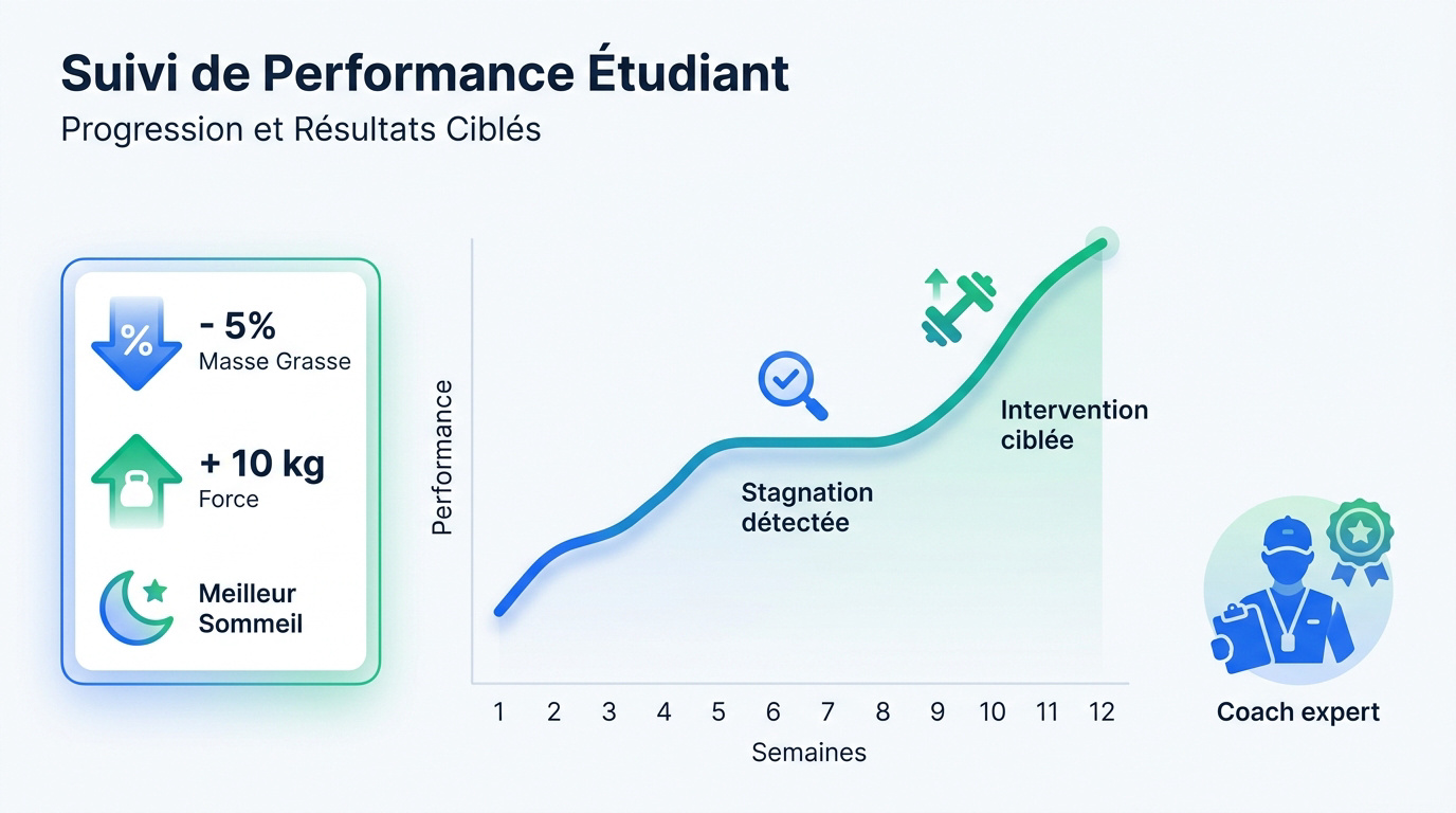 Graphique de suivi de progression sportive montrant l'évolution des performances d'un élève