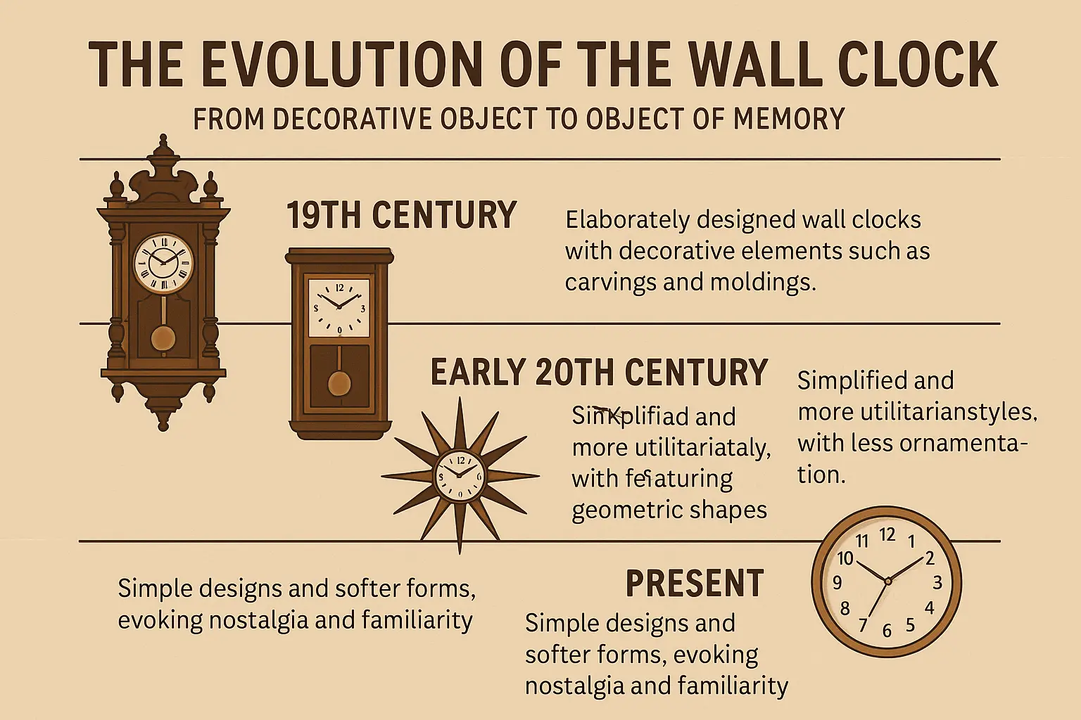 Illustration de <strong>l'évolution des horloges murales</strong>