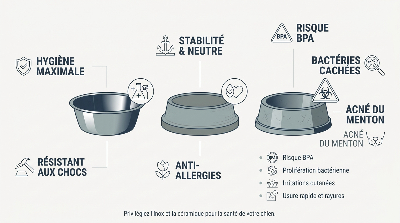 Comparaison entre gamelles pour chiens en inox, céramique et plastique