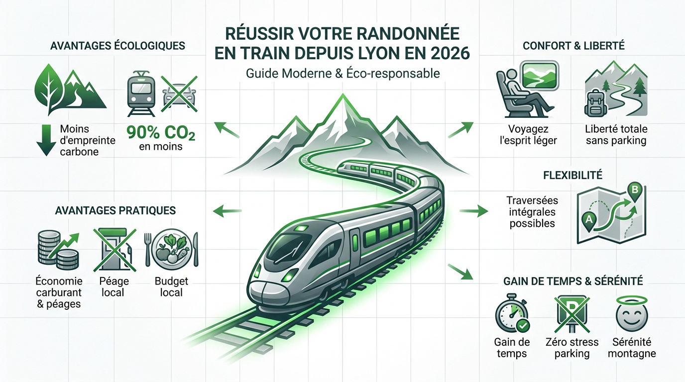 Randonneurs consultant une carte devant un train régional en gare de Lyon