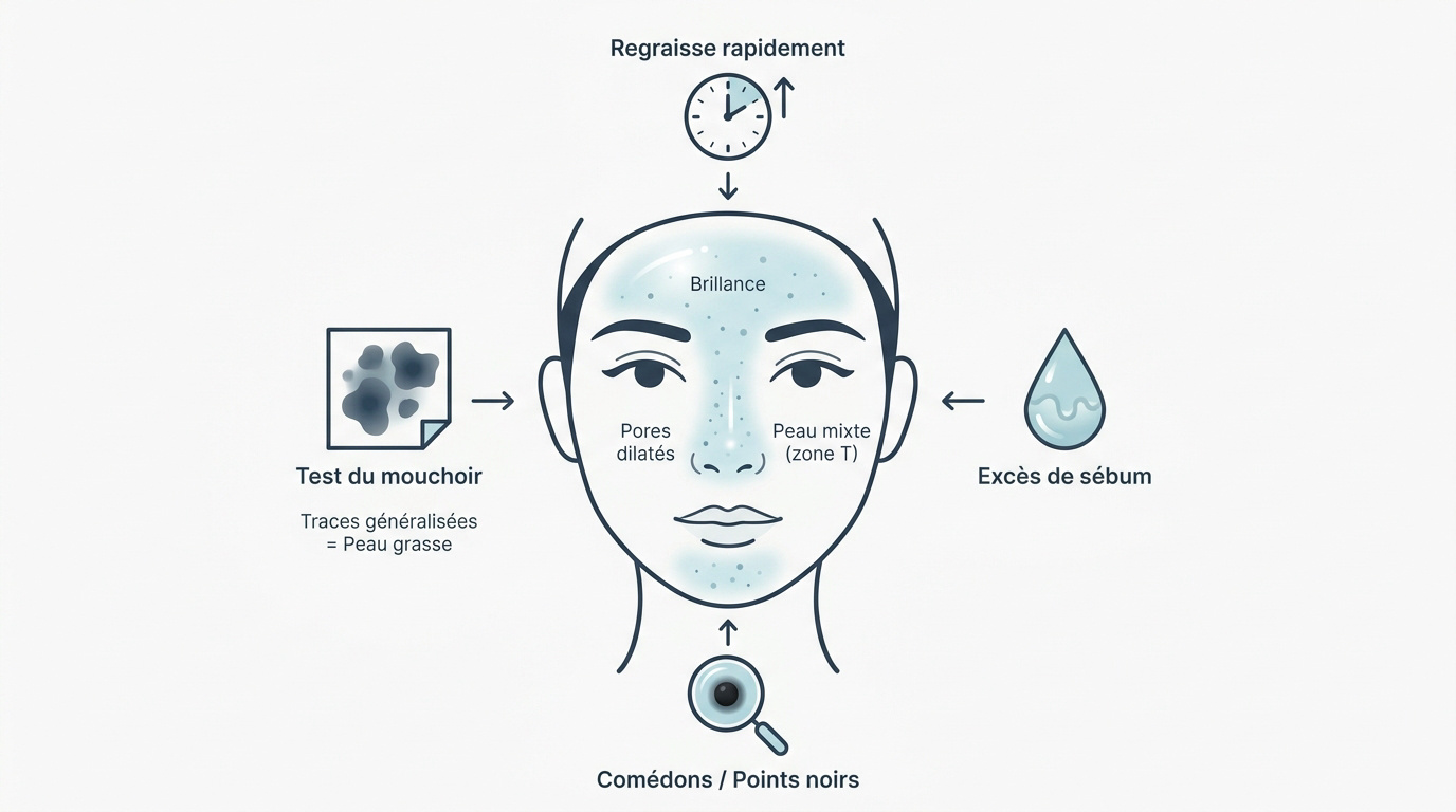 Diagnostic visuel des caractéristiques d'une peau grasse et mixte