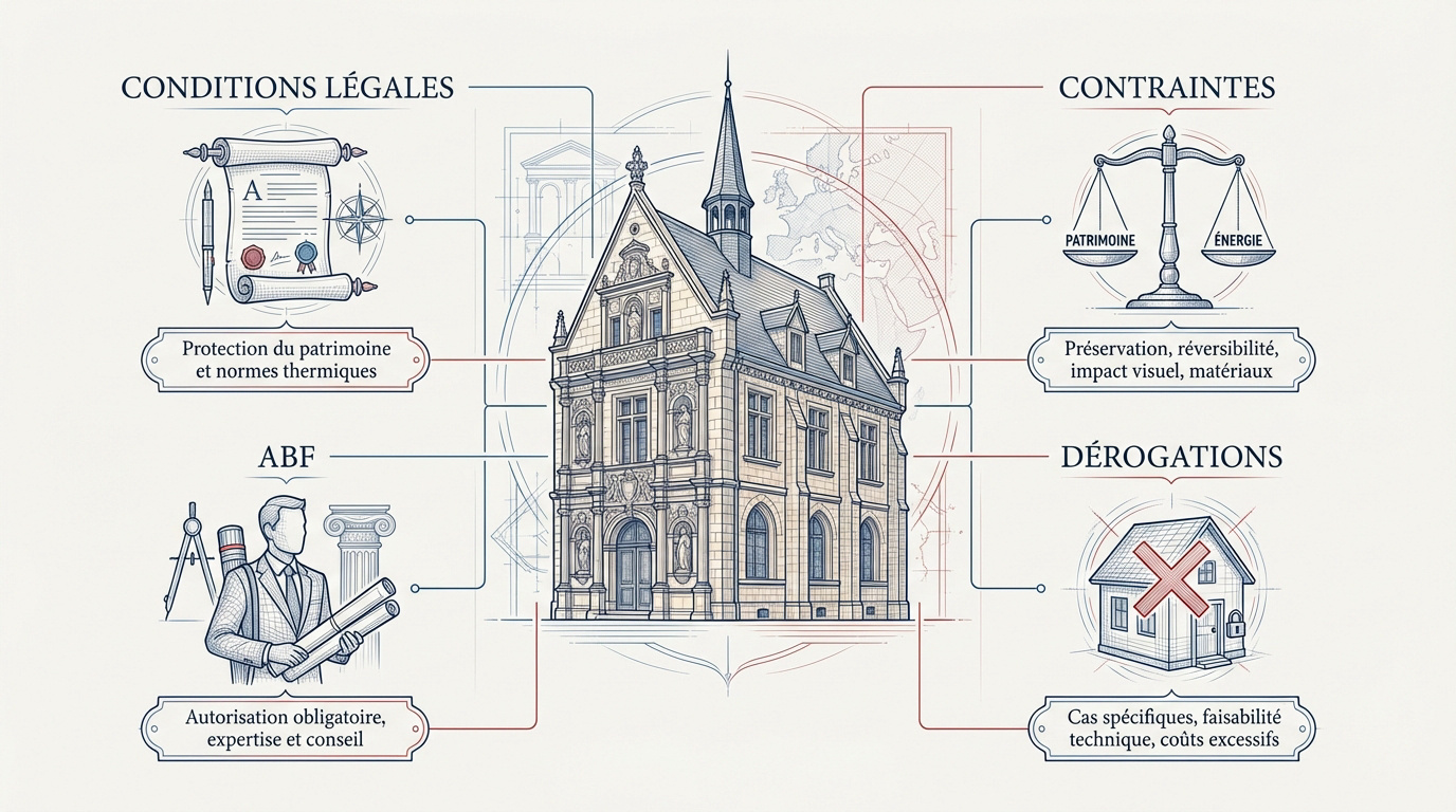 Infographie détaillant les conditions et contraintes de l'ITE sur les monuments historiques