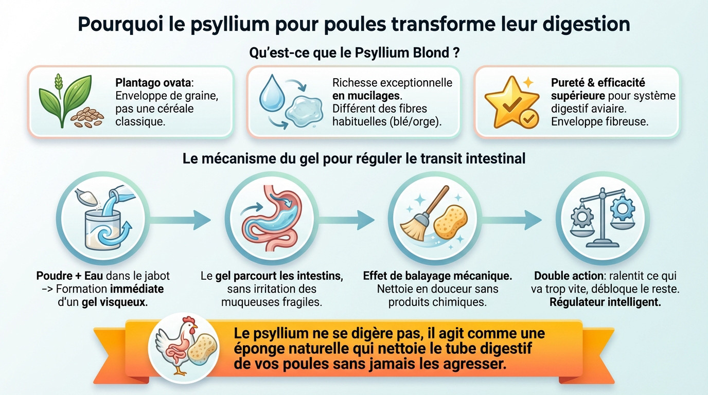 Téguments de psyllium blond pour la santé digestive des poules de basse-cour