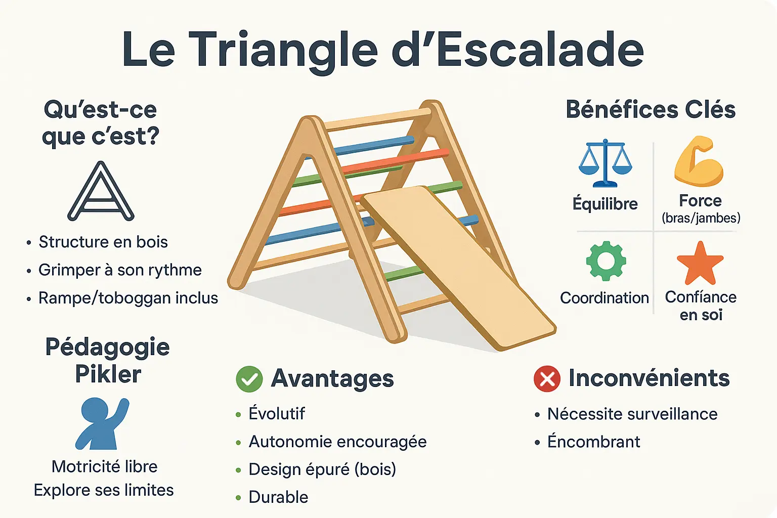 Triangle d'escalade Montessori en bois avec enfant jouant