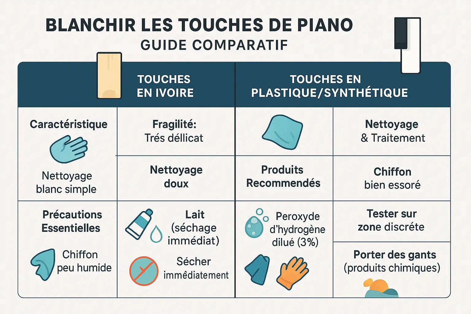 Guide comparatif pour <strong>blanchir les touches de piano</strong>