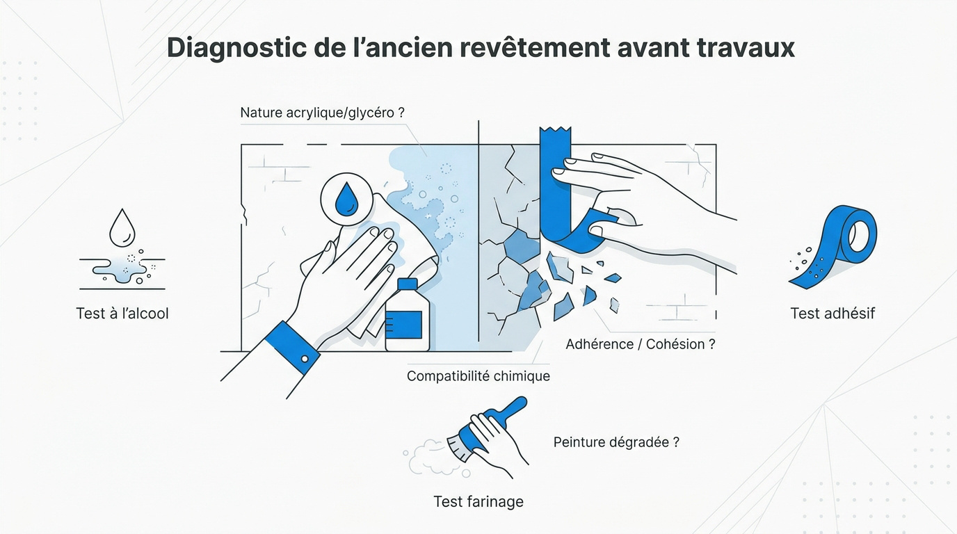 Tests d'adhérence et diagnostic de l'ancienne peinture sur un mur