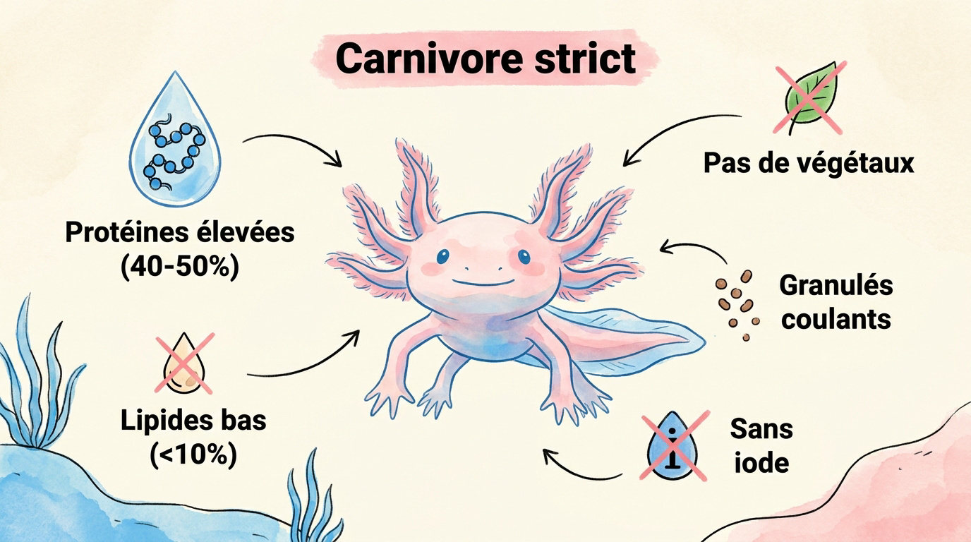 Schéma nutritionnel pour l'alimentation équilibrée d'un axolotl en aquarium