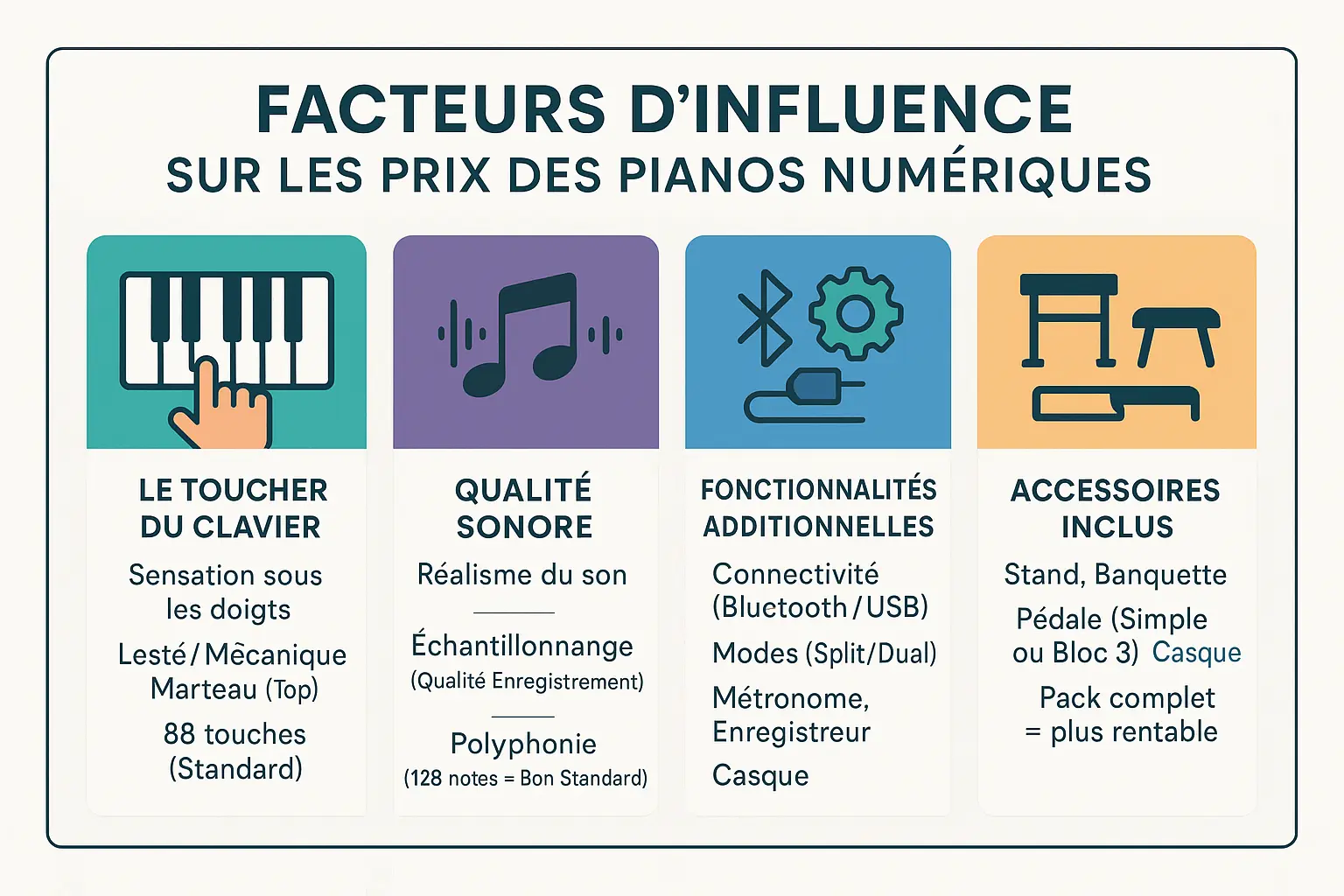 Illustration des facteurs techniques influençant le prix d'un piano électrique