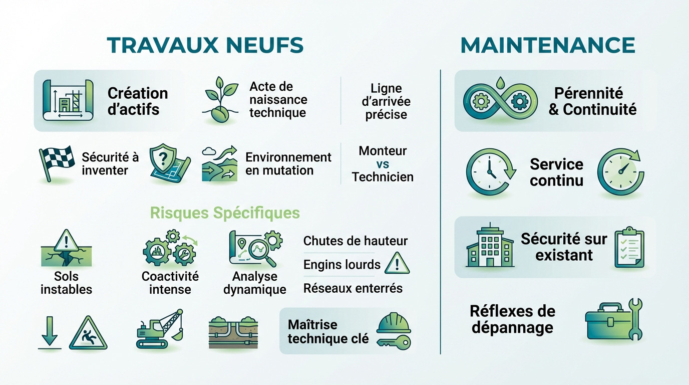 Comparaison des risques entre travaux neufs et maintenance industrielle